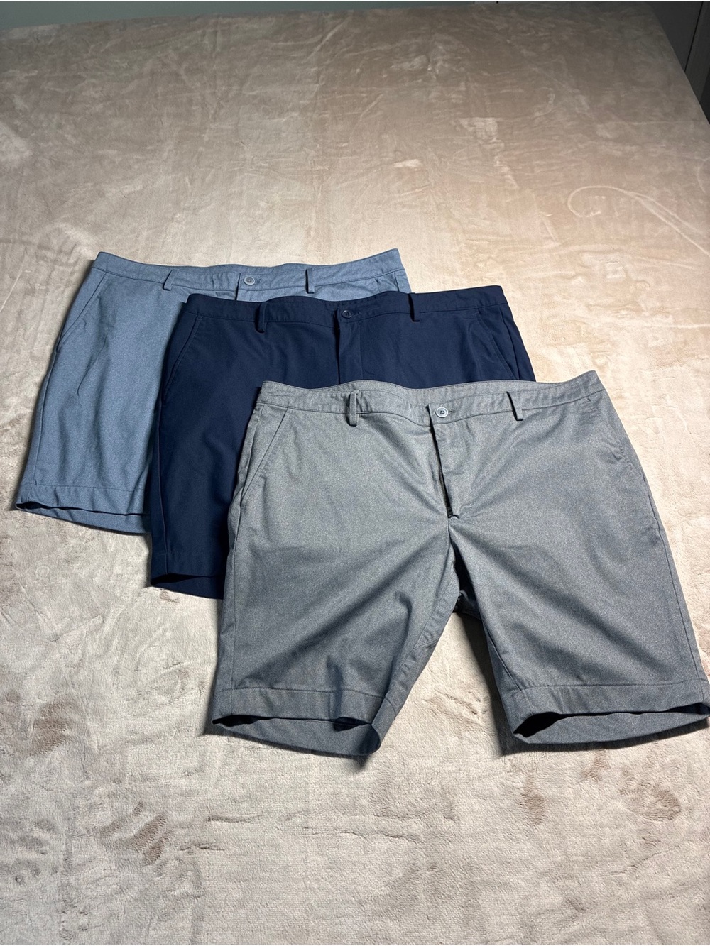 Lot of 3 Jos A Bank Traveler Performance Golf Shorts Gray Blue Flat Front Men 42